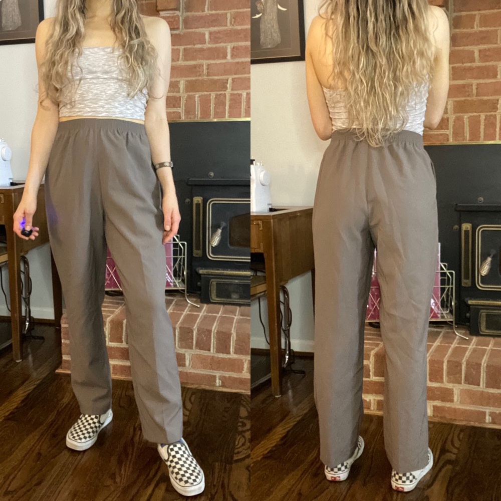 Vintage 90s Union Made Alia Canada Pocket Taupe Elastic High Waist Trous… - Picture 1 of 14